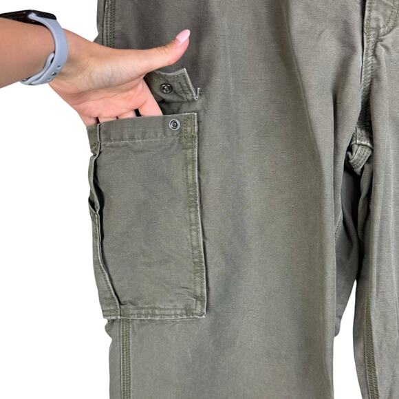 Carhartt Army Green Cargo Relaxed Fit Comfortable Straight Utility Pants Pockets - Picture 7 of 9